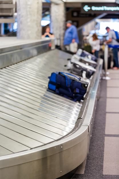 A close-up of a TSA officer inspecting a carry-on bag on a conveyor belt at an airport security checkpoint. Focus on the diligence and attention-to-detail.