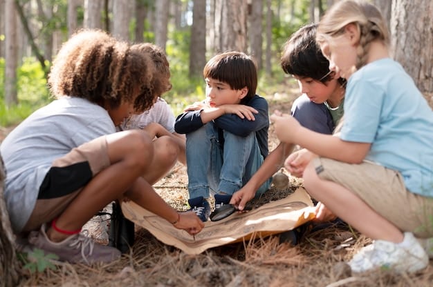 A volunteer smiling and interacting with a group of children during an educational program in a national park, demonstrating the importance of engaging the next generation in conservation efforts.