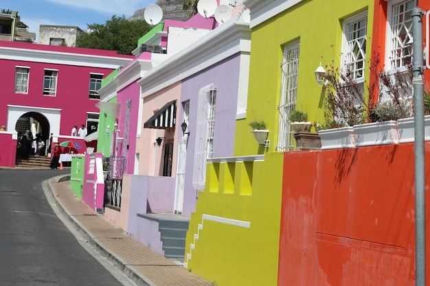 A scenic view of Charleston's Rainbow Row, showcasing the colorful historic houses lining the waterfront, capturing the city's unique charm and architectural beauty.