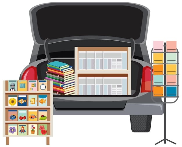 A car trunk perfectly organized with luggage, using packing cubes and dividers to maximize space and keep items neatly arranged.