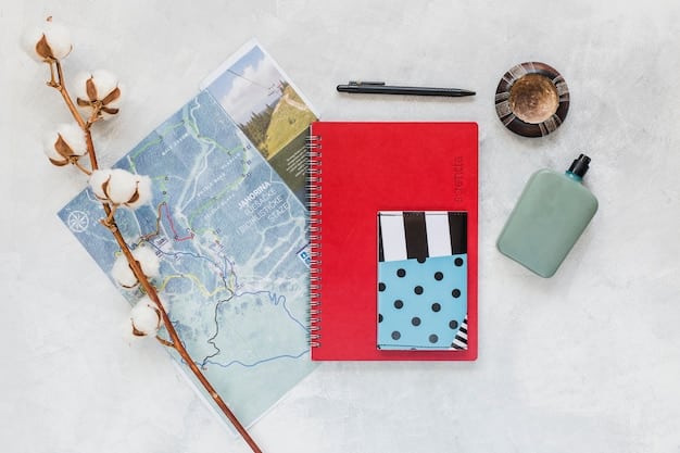 A close-up shot of a travel planner or notebook where a detailed daily itinerary is being written, including specific times, activities, and locations. Pens, colorful sticky notes, and highlighters are scattered around.