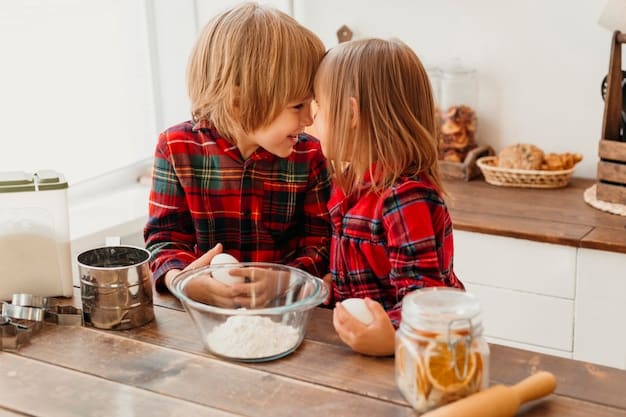 A close-up shot of a mother and child preparing snacks together in the kitchen. They are cutting up vegetables, portioning nuts into small bags, and packing sandwiches. The scene is warm, inviting, and emphasizes the collaborative aspect of preparing healthy snacks for a road trip.